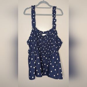 Plus Size 4X Blue Floral Smocked Women's Top. NWOT